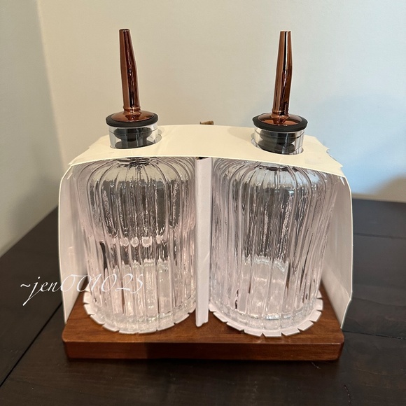 Oil & Vinegar Ribbed Glass Bottle Set with Wood Base - Hearth & Hand Magnolia - Picture 8 of 8